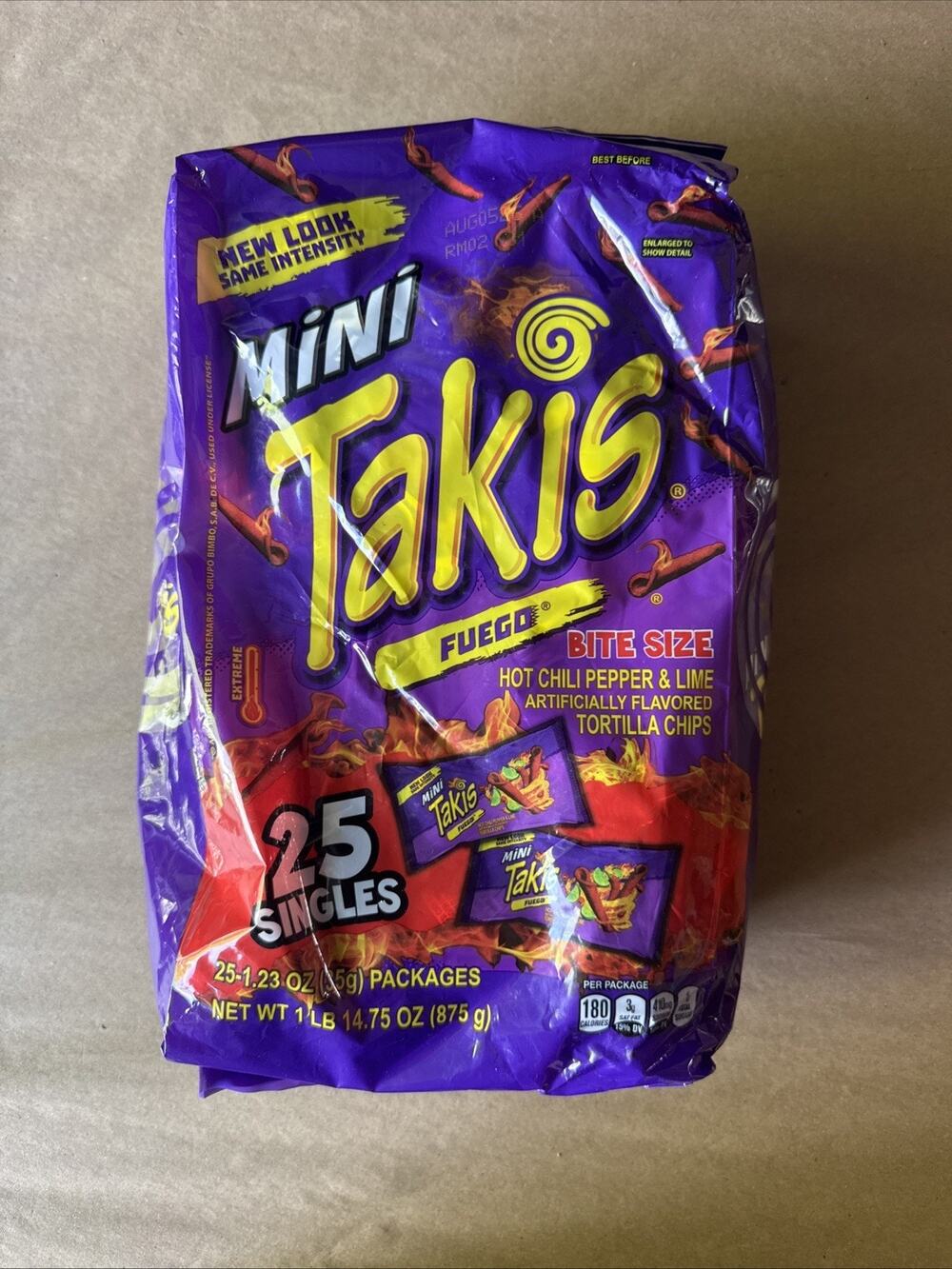 Takis Fuego Mini 25 pc / 1.23 oz Bite Size Multipack, Hot Chili Pepper & Lime Fl